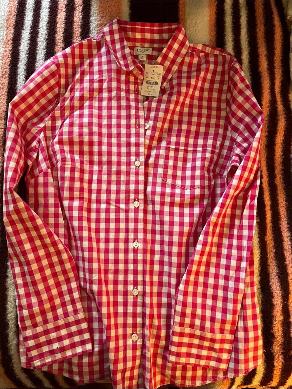 J. Crew Pink and White Gingham Button-Down Shirt